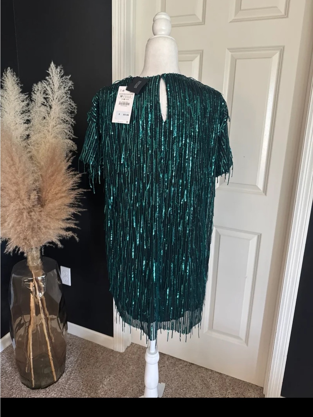 NWT ZARA Sequin Fringed Mini Dress in Green size Medium - Picture 8 of 12